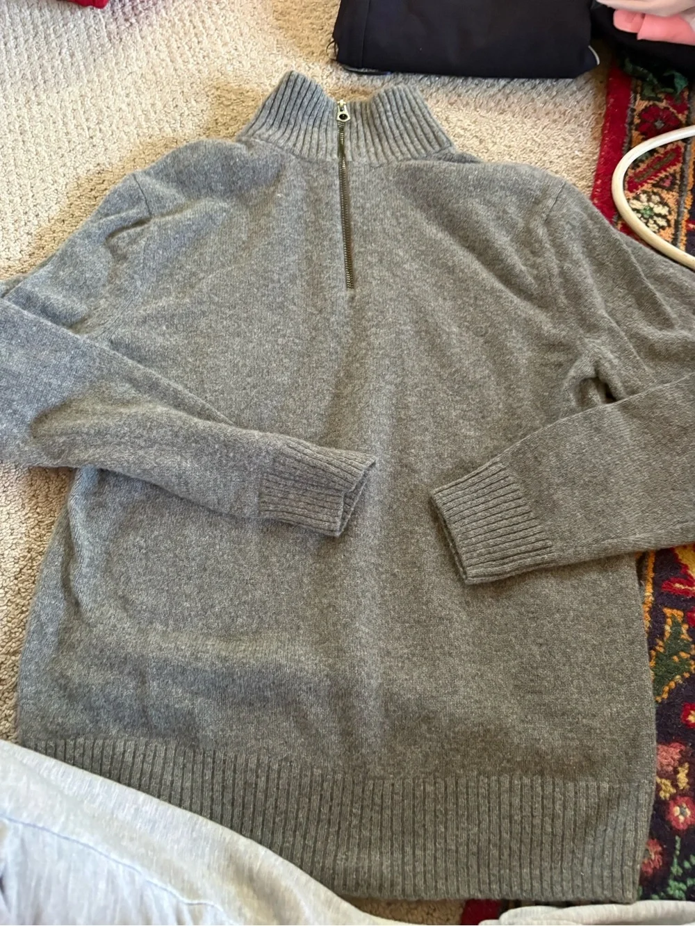 J. Crew Cashmere Men's Gray Half-Zip Sweater